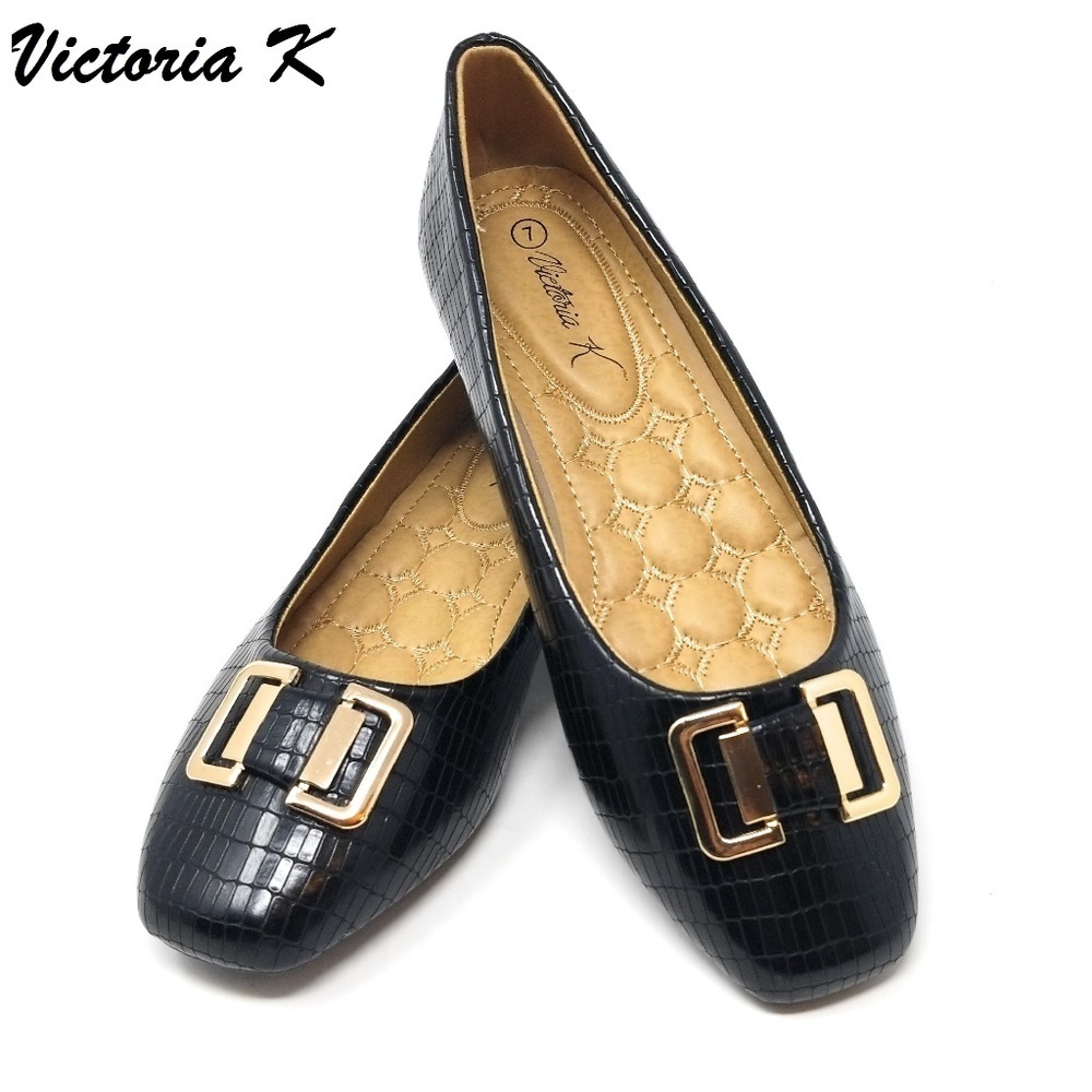 LAST PAIRS! Slip On Wedge Flats With Buckle, BW-2823, Black, Size 8